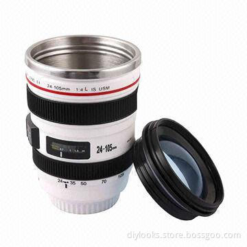 Travel use Stainless Steel Liner Camera Lens Cup for Coffee Milk Water